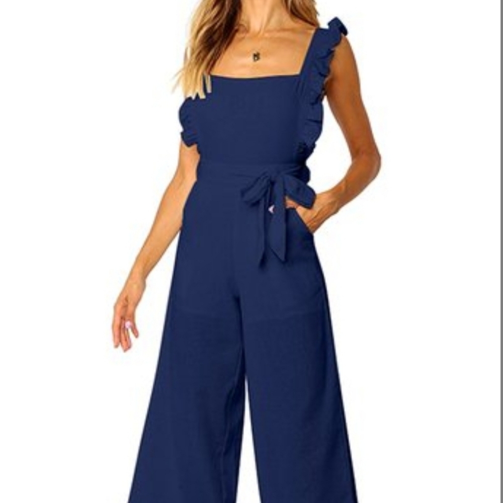 BLUE RUFFLE STRAP JUMPSUIT - Picture 2 of 2